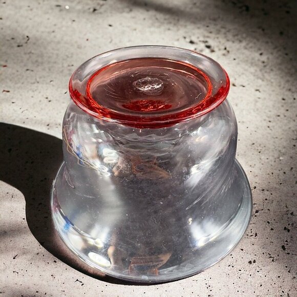 Hand Blown Optic Swirl Footed Bowl Dish Transparent Pink Glass Bowl Hand Made - Picture 3 of 16
